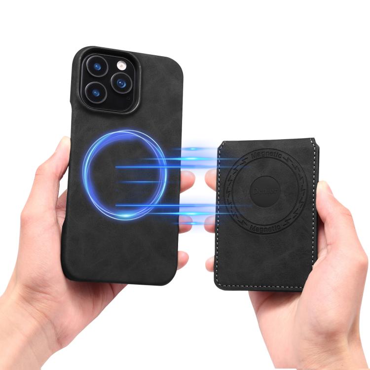 For iPhone 16 Plus Denior D28 Retro Texture RFID MagSafe Vertical Flip Card-slot Phone Case(Black) - iPhone 16 Plus Cases by Denior | Online Shopping UK | buy2fix