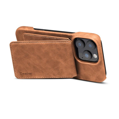 For iPhone 16 Plus Denior D28 Retro Texture RFID MagSafe Vertical Flip Card-slot Phone Case(Brown) - iPhone 16 Plus Cases by Denior | Online Shopping UK | buy2fix