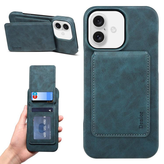 For iPhone 16 Plus Denior D28 Retro Texture RFID MagSafe Vertical Flip Card-slot Phone Case(Blue) - iPhone 16 Plus Cases by Denior | Online Shopping UK | buy2fix