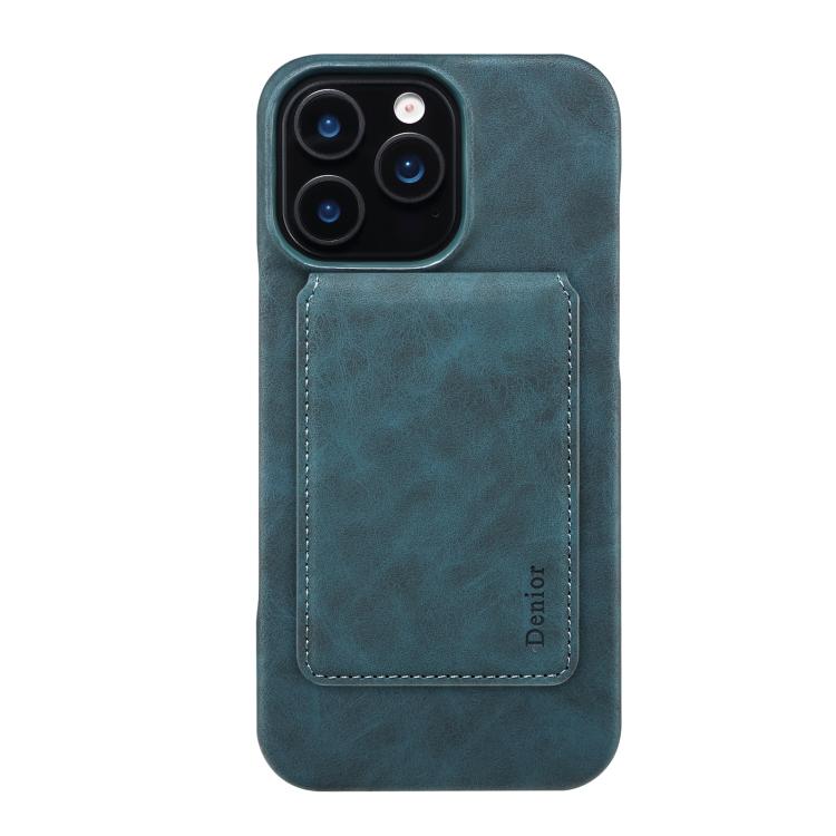 For iPhone 16 Plus Denior D28 Retro Texture RFID MagSafe Vertical Flip Card-slot Phone Case(Blue) - iPhone 16 Plus Cases by Denior | Online Shopping UK | buy2fix