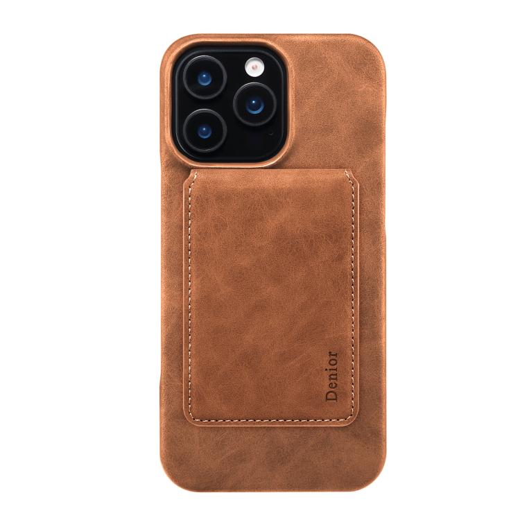 For iPhone 16 Pro Denior D28 Retro Texture RFID MagSafe Vertical Flip Card-slot Phone Case(Brown) - iPhone 16 Pro Cases by Denior | Online Shopping UK | buy2fix