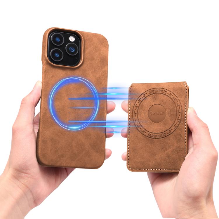 For iPhone 16 Pro Denior D28 Retro Texture RFID MagSafe Vertical Flip Card-slot Phone Case(Brown) - iPhone 16 Pro Cases by Denior | Online Shopping UK | buy2fix