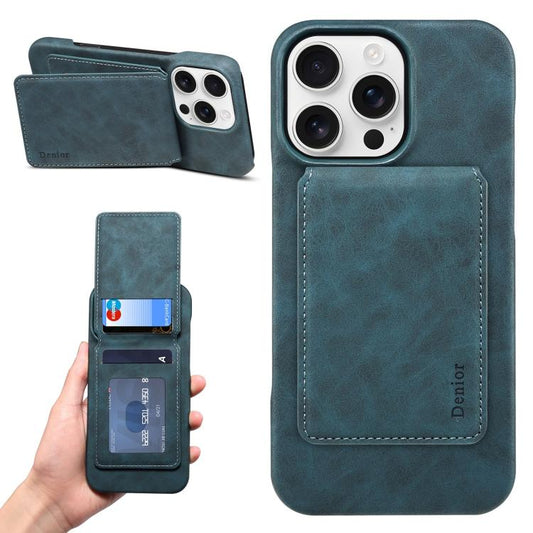 For iPhone 16 Pro Denior D28 Retro Texture RFID MagSafe Vertical Flip Card-slot Phone Case(Blue) - iPhone 16 Pro Cases by Denior | Online Shopping UK | buy2fix