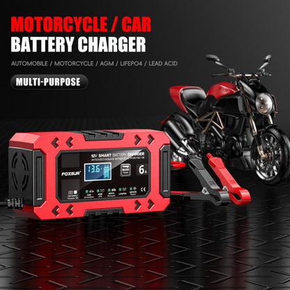 FOXSUR FBC1206F 12V 6A Car Motorcycle Battery Charger Smart Repair Multi-function Charger, EU Plug(Red) - Battery Charger by FOXSUR | Online Shopping UK | buy2fix