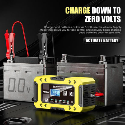 FOXSUR FBC1206F 12V 6A Car Motorcycle Battery Charger Smart Repair Multi-function Charger, EU Plug(Yellow) - Battery Charger by FOXSUR | Online Shopping UK | buy2fix