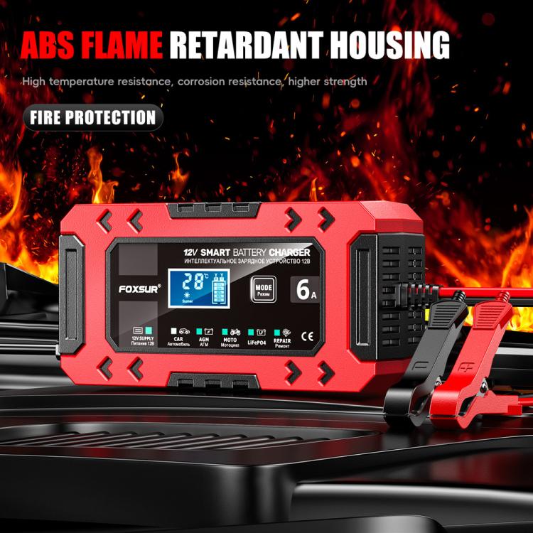 FOXSUR FBC1206F 12V 6A Car Motorcycle Battery Charger Smart Repair Multi-function Charger, US Plug(Red) - Battery Charger by FOXSUR | Online Shopping UK | buy2fix