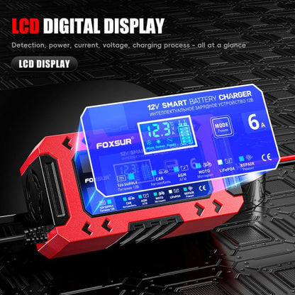 FOXSUR FBC1206F 12V 6A Car Motorcycle Battery Charger Smart Repair Multi-function Charger, US Plug(Red) - Battery Charger by FOXSUR | Online Shopping UK | buy2fix