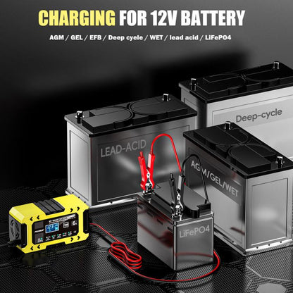 FOXSUR FBC1206F 12V 6A Car Motorcycle Battery Charger Smart Repair Multi-function Charger, US Plug(Yellow) - Battery Charger by FOXSUR | Online Shopping UK | buy2fix
