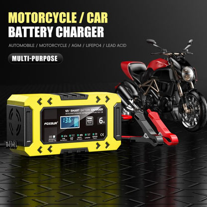 FOXSUR FBC1206F 12V 6A Car Motorcycle Battery Charger Smart Repair Multi-function Charger, UK Plug(Yellow) - Battery Charger by FOXSUR | Online Shopping UK | buy2fix
