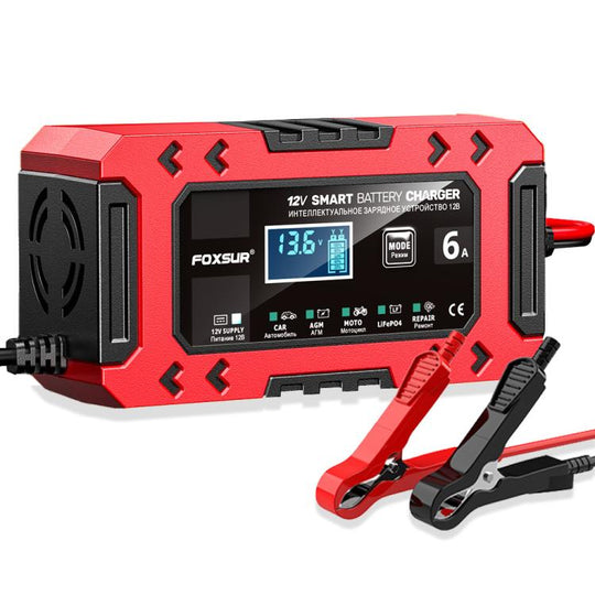 FOXSUR FBC1206F 12V 6A Car Motorcycle Battery Charger Smart Repair Multi-function Charger, AU Plug(Red)