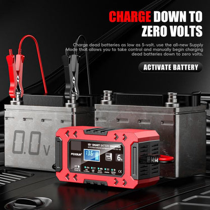 FOXSUR FBC1206F 12V 6A Car Motorcycle Battery Charger Smart Repair Multi-function Charger, AU Plug(Red) - Battery Charger by FOXSUR | Online Shopping UK | buy2fix