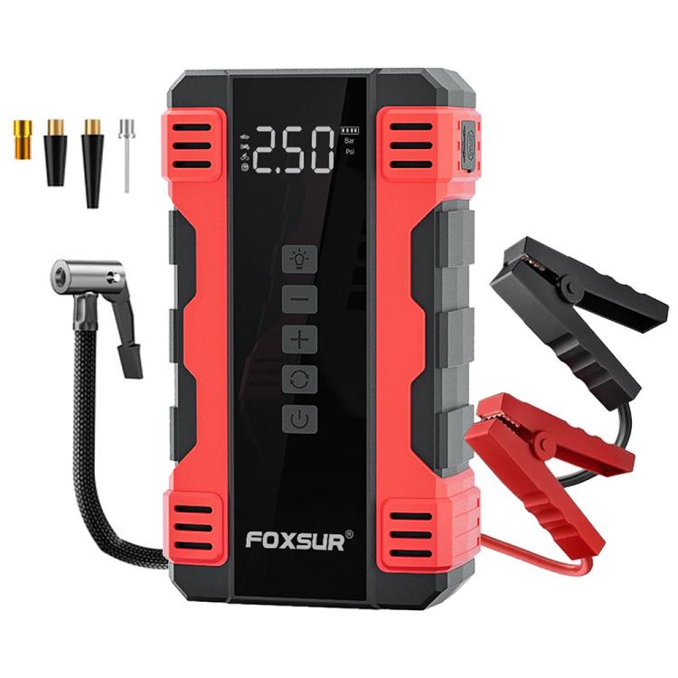 FOXSUR Car Emergency Starter Power Supply Multi-function Portable Car Air Pump(Red) - Power Bank by FOXSUR | Online Shopping UK | buy2fix
