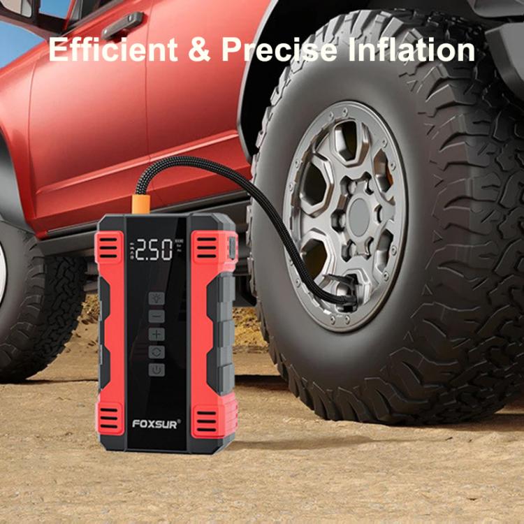 FOXSUR Car Emergency Starter Power Supply Multi-function Portable Car Air Pump(Red) - Power Bank by FOXSUR | Online Shopping UK | buy2fix