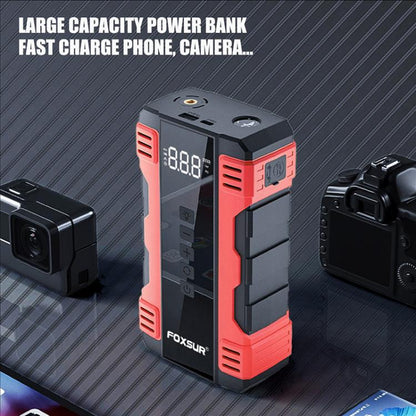 FOXSUR Car Emergency Starter Power Supply Multi-function Portable Car Air Pump(Red) - Power Bank by FOXSUR | Online Shopping UK | buy2fix