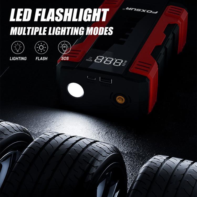 FOXSUR Car Emergency Starter Power Supply Multi-function Portable Car Air Pump(Red) - Power Bank by FOXSUR | Online Shopping UK | buy2fix