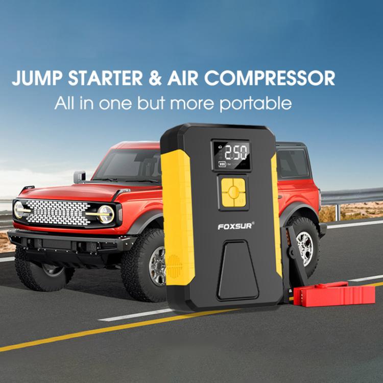 FOXSUR Car Emergency Starter Power Supply Multi-function Portable Car Air Pump(Yellow) - Power Bank by FOXSUR | Online Shopping UK | buy2fix