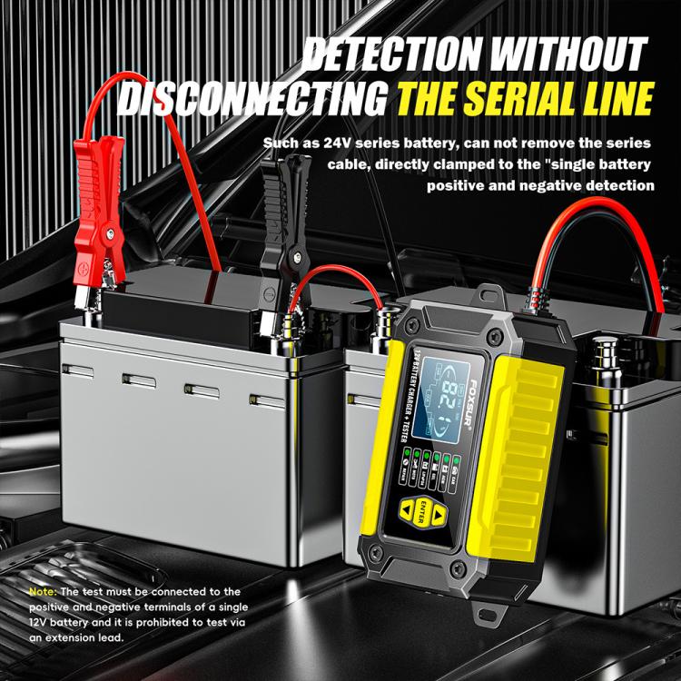 FOXSUR FTC-1206 2 in 1 12V Charging Tester Integrated Machine Car Motorcycle Battery Charger Tester, EU Plug(Yellow) - Battery Charger by FOXSUR | Online Shopping UK | buy2fix