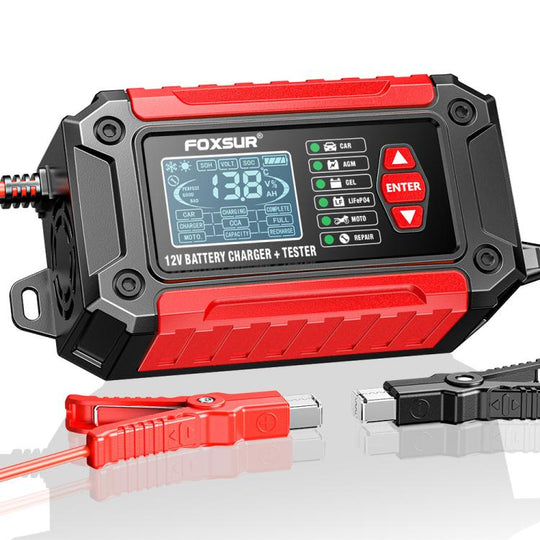 FOXSUR FTC-1206 2 in 1 12V Charging Tester Integrated Machine Car Motorcycle Battery Charger Tester, US Plug(Red)
