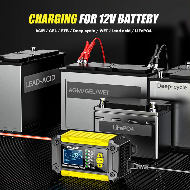 FOXSUR FTC-1206 2 in 1 12V Charging Tester Integrated Machine Car Motorcycle Battery Charger Tester, US Plug(Yellow) - Battery Charger by FOXSUR | Online Shopping UK | buy2fix