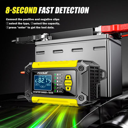FOXSUR FTC-1206 2 in 1 12V Charging Tester Integrated Machine Car Motorcycle Battery Charger Tester, US Plug(Yellow) - Battery Charger by FOXSUR | Online Shopping UK | buy2fix