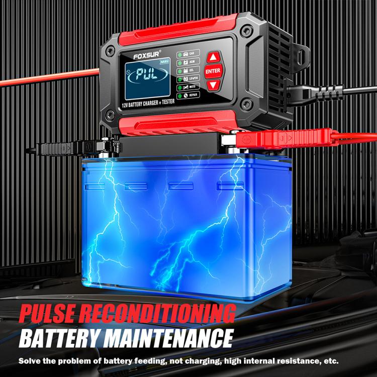 FOXSUR FTC-1206 2 in 1 12V Charging Tester Integrated Machine Car Motorcycle Battery Charger Tester, AU Plug(Red) - Battery Charger by FOXSUR | Online Shopping UK | buy2fix