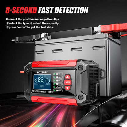 FOXSUR FTC-1206 2 in 1 12V Charging Tester Integrated Machine Car Motorcycle Battery Charger Tester, AU Plug(Red) - Battery Charger by FOXSUR | Online Shopping UK | buy2fix