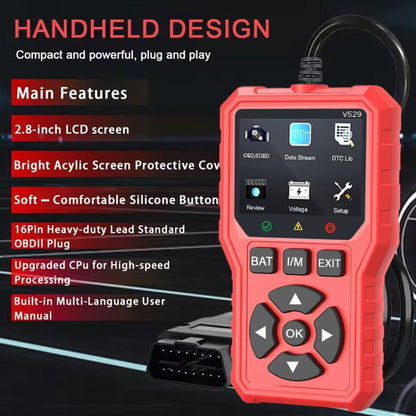 FOXSUR V529 OBD2 Car Engine Fault Code Reader Diagnostic Instrument(Red) - Code Readers & Scan Tools by FOXSUR | Online Shopping UK | buy2fix