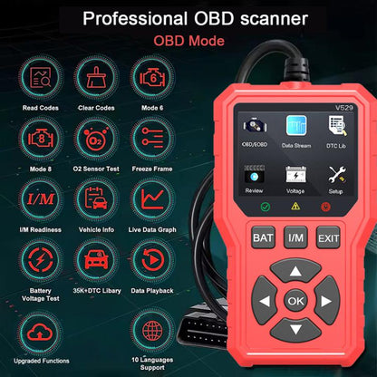 FOXSUR V529 OBD2 Car Engine Fault Code Reader Diagnostic Instrument(Red) - Code Readers & Scan Tools by FOXSUR | Online Shopping UK | buy2fix