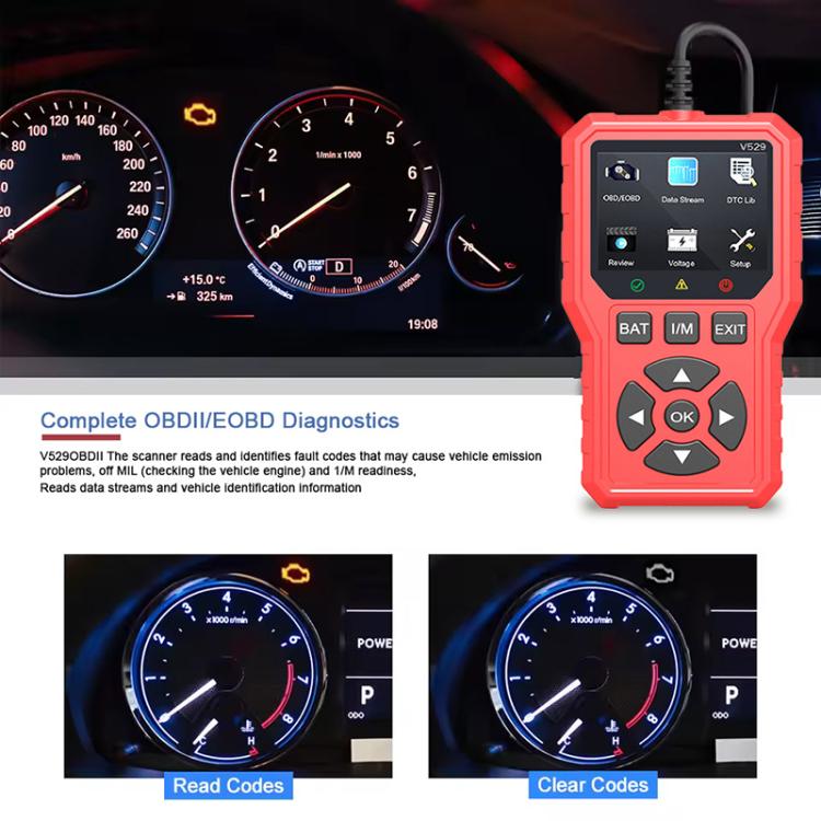 FOXSUR V529 OBD2 Car Engine Fault Code Reader Diagnostic Instrument(Red) - Code Readers & Scan Tools by FOXSUR | Online Shopping UK | buy2fix