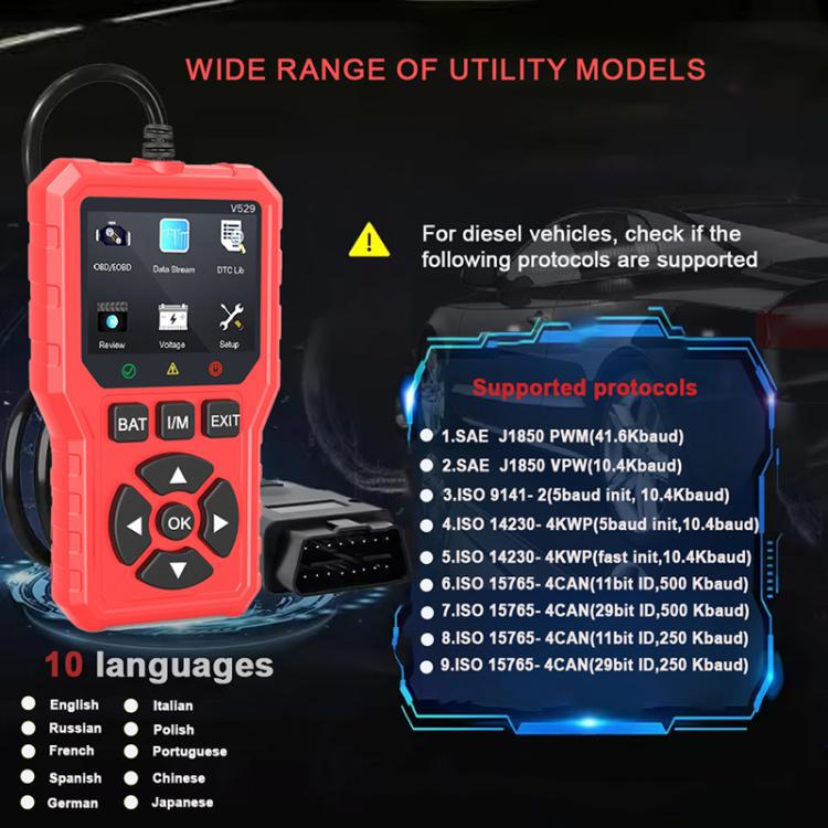 FOXSUR V529 OBD2 Car Engine Fault Code Reader Diagnostic Instrument(Red) - Code Readers & Scan Tools by FOXSUR | Online Shopping UK | buy2fix