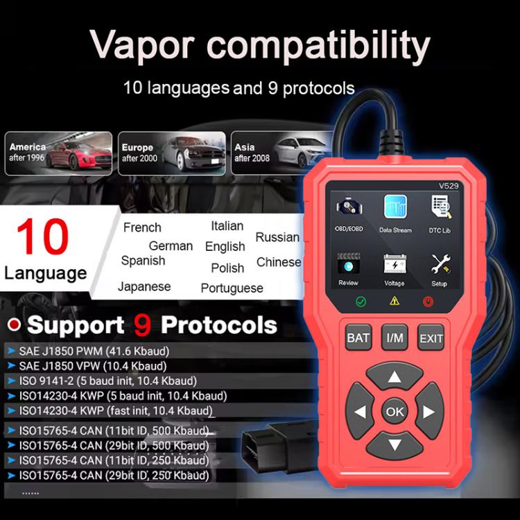 FOXSUR V529 OBD2 Car Engine Fault Code Reader Diagnostic Instrument(Red) - Code Readers & Scan Tools by FOXSUR | Online Shopping UK | buy2fix