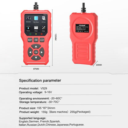 FOXSUR V529 OBD2 Car Engine Fault Code Reader Diagnostic Instrument(Red) - Code Readers & Scan Tools by FOXSUR | Online Shopping UK | buy2fix