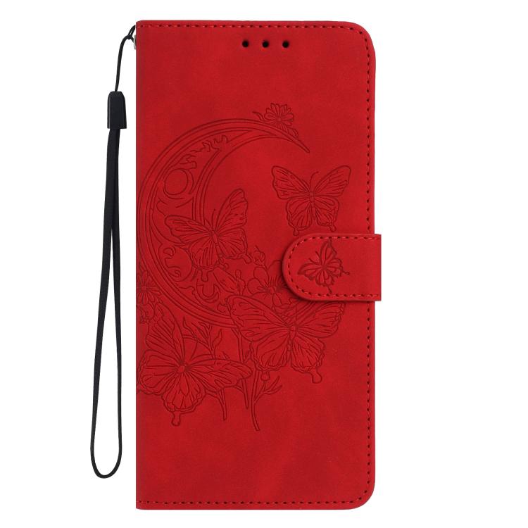 For iPhone Air Moonlit Butterfly Dance Pattern Embossed Leather Phone Case(Red) - iPhone Air Cases by buy2fix | Online Shopping UK | buy2fix