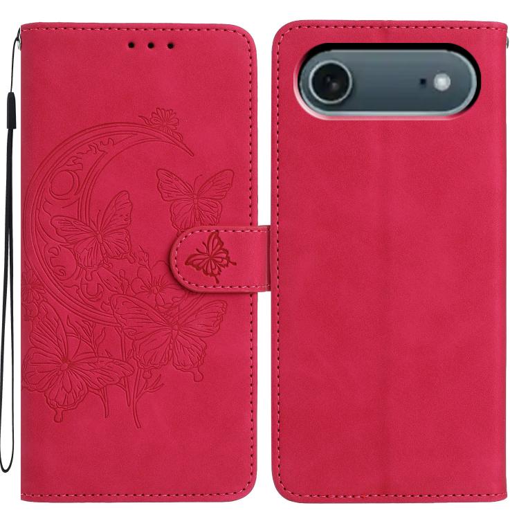 For iPhone Air Moonlit Butterfly Dance Pattern Embossed Leather Phone Case(Rose Red) - iPhone Air Cases by buy2fix | Online Shopping UK | buy2fix