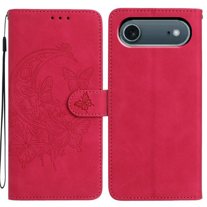 For iPhone Air Moonlit Butterfly Dance Pattern Embossed Leather Phone Case(Rose Red) - iPhone Air Cases by buy2fix | Online Shopping UK | buy2fix