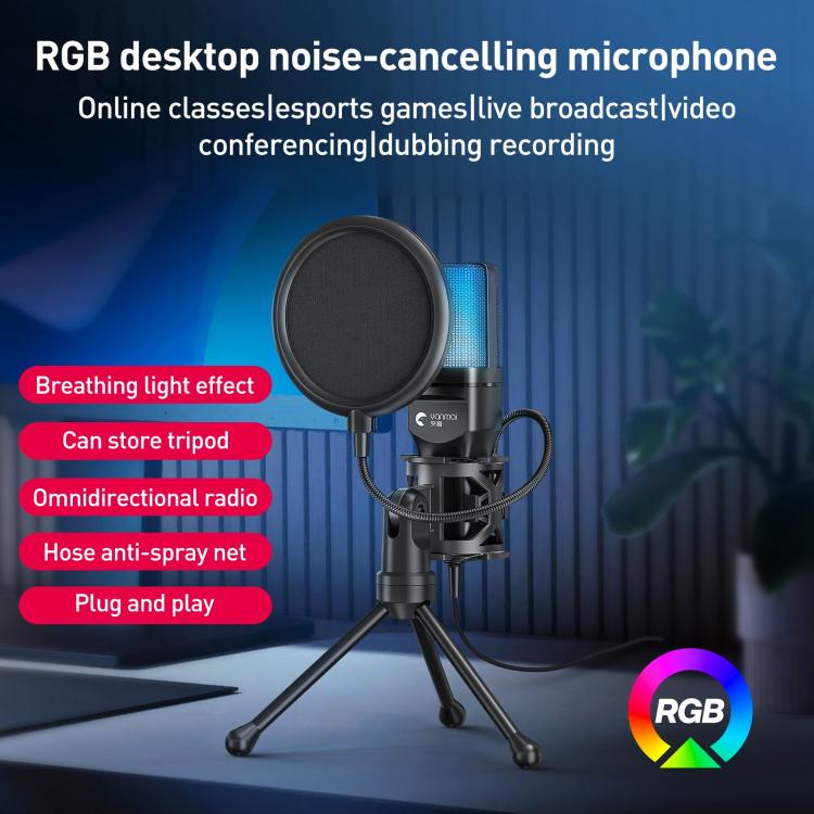 Yanmai SF-777R RGB Light Desktop Noise Reduction Microphone with Anti-spray Net - Microphone by Yanmai | Online Shopping UK | buy2fix