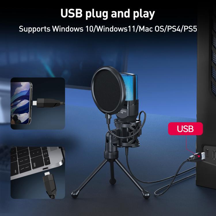Yanmai SF-777R RGB Light Desktop Noise Reduction Microphone with Anti-spray Net - Microphone by Yanmai | Online Shopping UK | buy2fix
