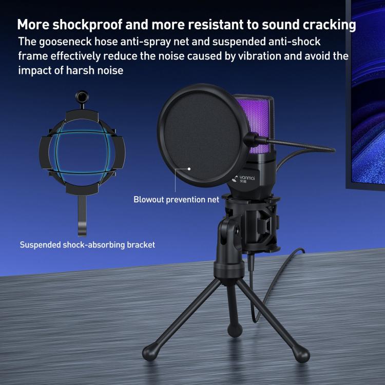 Yanmai SF-777R RGB Light Desktop Noise Reduction Microphone with Anti-spray Net - Microphone by Yanmai | Online Shopping UK | buy2fix