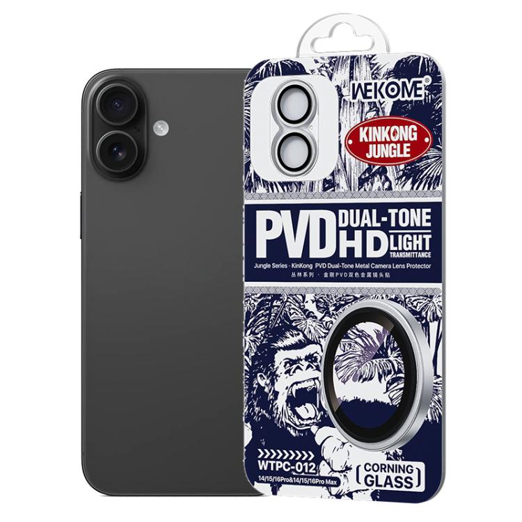 For iPhone 16 / 16 Plus WK WTPC-012 Jungle Series Kinkong PVD Dual-color Metal Lens Protector Film(Silver) - iPhone 16 Tempered Glass by WK | Online Shopping UK | buy2fix