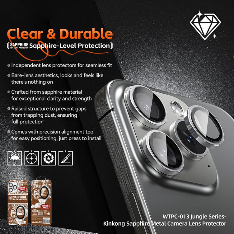For iPhone 16 Pro / 16 Pro Max WK WTPC-013 Jungle Series Kinkong Sapphire Metal Camera Lens Protector Film(Silver) - iPhone 16 Pro Max Tempered Glass by WK | Online Shopping UK | buy2fix