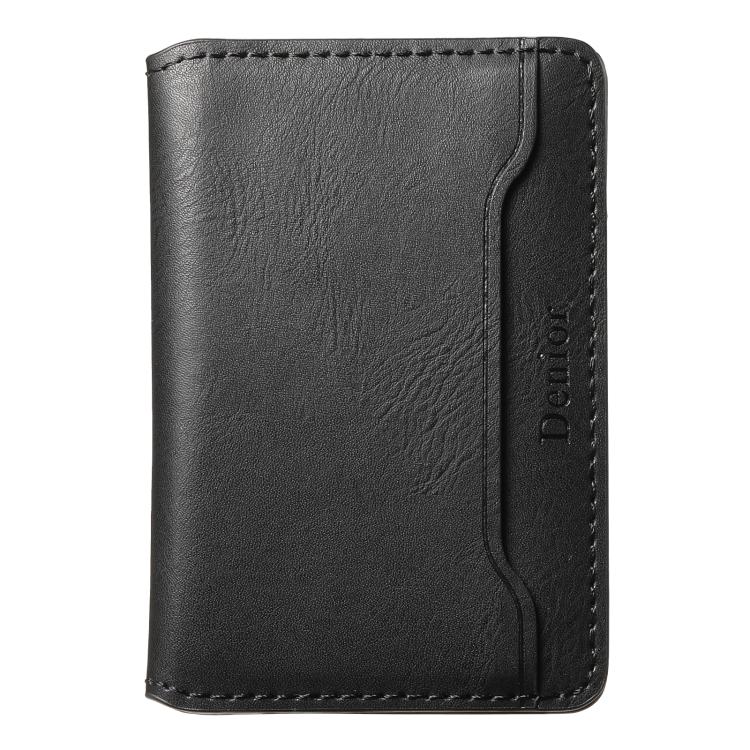 Denior V01 Magsafe Wallet Cowhide Texture Leather Magnetic Card Holder Bag(Black) - Adhesive Card Holders by Denior | Online Shopping UK | buy2fix
