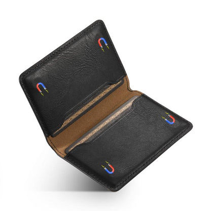 Denior V01 Magsafe Wallet Cowhide Texture Leather Magnetic Card Holder Bag(Black) - Adhesive Card Holders by Denior | Online Shopping UK | buy2fix