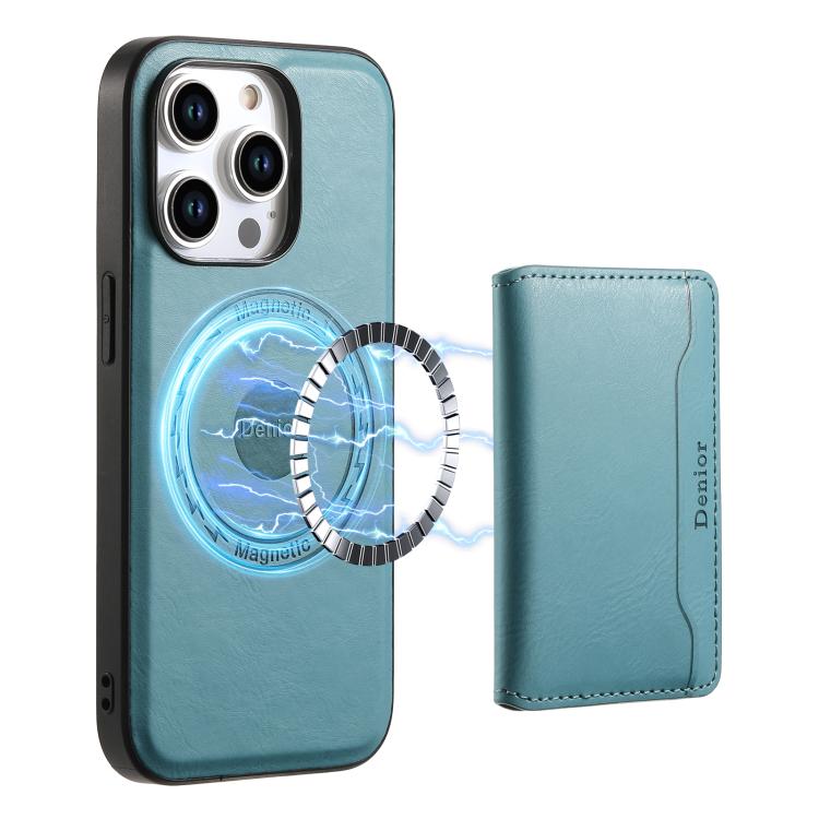Denior V01 Magsafe Wallet Cowhide Texture Leather Magnetic Card Holder Bag(Blue) - Adhesive Card Holders by Denior | Online Shopping UK | buy2fix