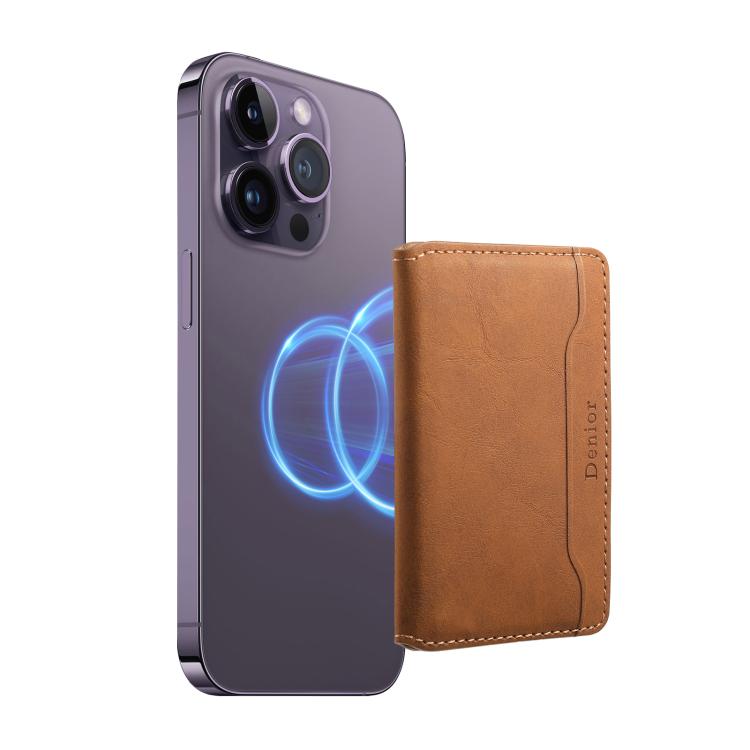 Denior V08 Magsafe Wallet Retro Texture Leather Magnetic Card Holder Bag(Brown) - Adhesive Card Holders by Denior | Online Shopping UK | buy2fix