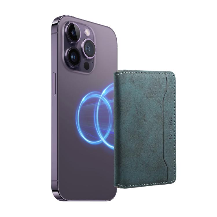 Denior V08 Magsafe Wallet Retro Texture Leather Magnetic Card Holder Bag(Blue) - Adhesive Card Holders by Denior | Online Shopping UK | buy2fix