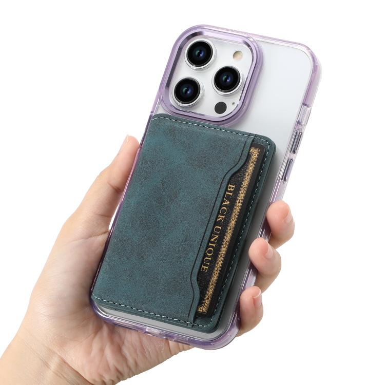 Denior V08 Magsafe Wallet Retro Texture Leather Magnetic Card Holder Bag(Blue) - Adhesive Card Holders by Denior | Online Shopping UK | buy2fix