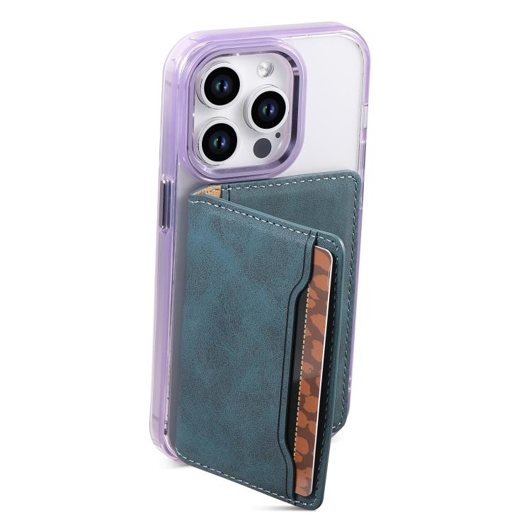 Denior V08 Magsafe Wallet Retro Texture Leather Magnetic Card Holder Bag(Blue) - Adhesive Card Holders by Denior | Online Shopping UK | buy2fix