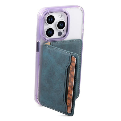 Denior V08 Magsafe Wallet Retro Texture Leather Magnetic Card Holder Bag(Blue) - Adhesive Card Holders by Denior | Online Shopping UK | buy2fix