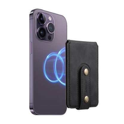 Denior V09 Magsafe Wallet Retro Texture Leather Magnetic Phone Holder Card Bag(Black) - Adhesive Card Holders by Denior | Online Shopping UK | buy2fix