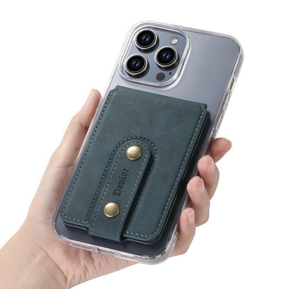 Denior V09 Magsafe Wallet Retro Texture Leather Magnetic Phone Holder Card Bag(Blue) - Adhesive Card Holders by Denior | Online Shopping UK | buy2fix